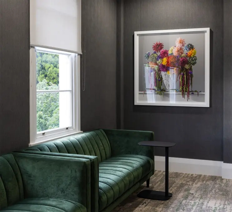 canopy cancer care epsom green couch and flower frame