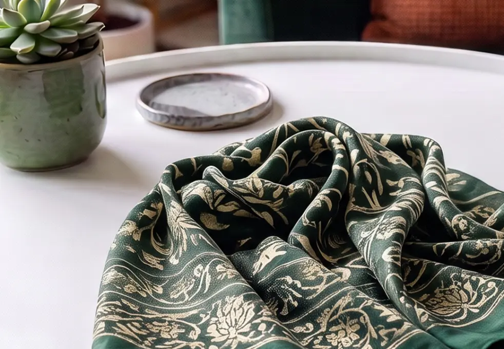 floral green scarf on tea table